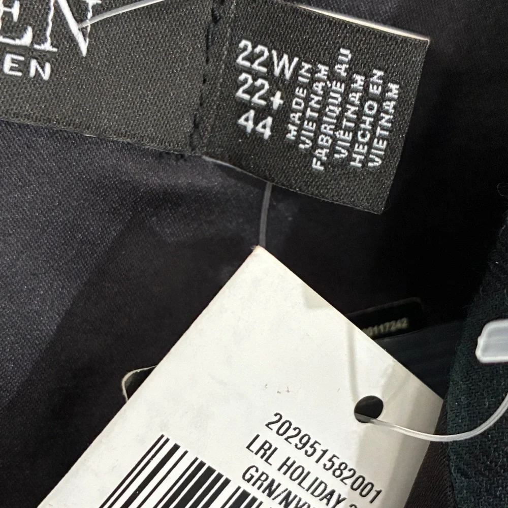 Ralph Lauren Plaid Double Breasted Satin Wool Tuxedo Blazer Green/Navy/Black 22W - Picture 10 of 14